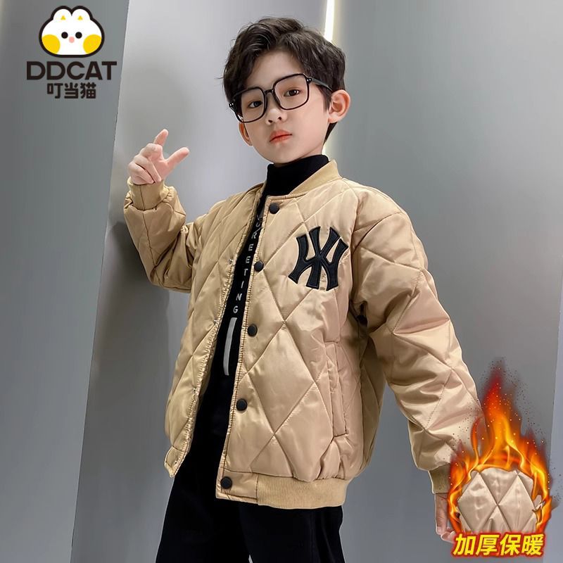 叮当猫童装男童夹棉外套秋冬款儿童冬季加厚衣服中大童加棉棒球服