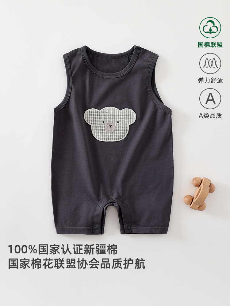 安阳童装夏季新款连腿背心式爬服薄款男女宝宝哈衣无袖小熊连体衣