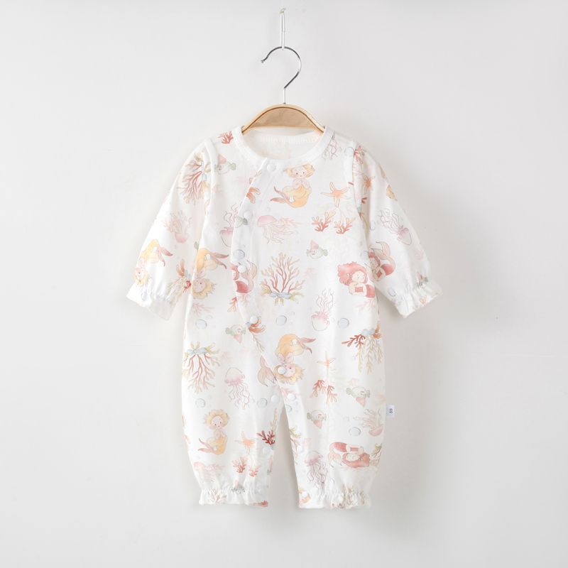 婴儿连体衣夏长袖空调服宝宝睡衣薄家居服新生儿纯棉衣服爬服哈衣