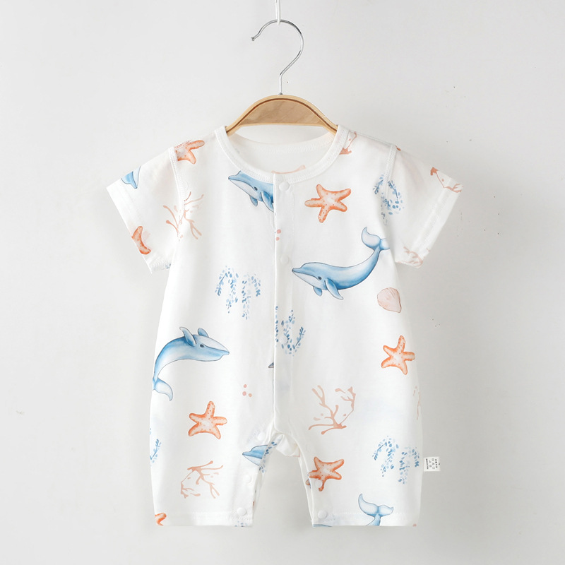 婴儿连体衣夏季薄款纯棉宝宝夏天无骨a类哈衣爬服新生儿夏款衣服