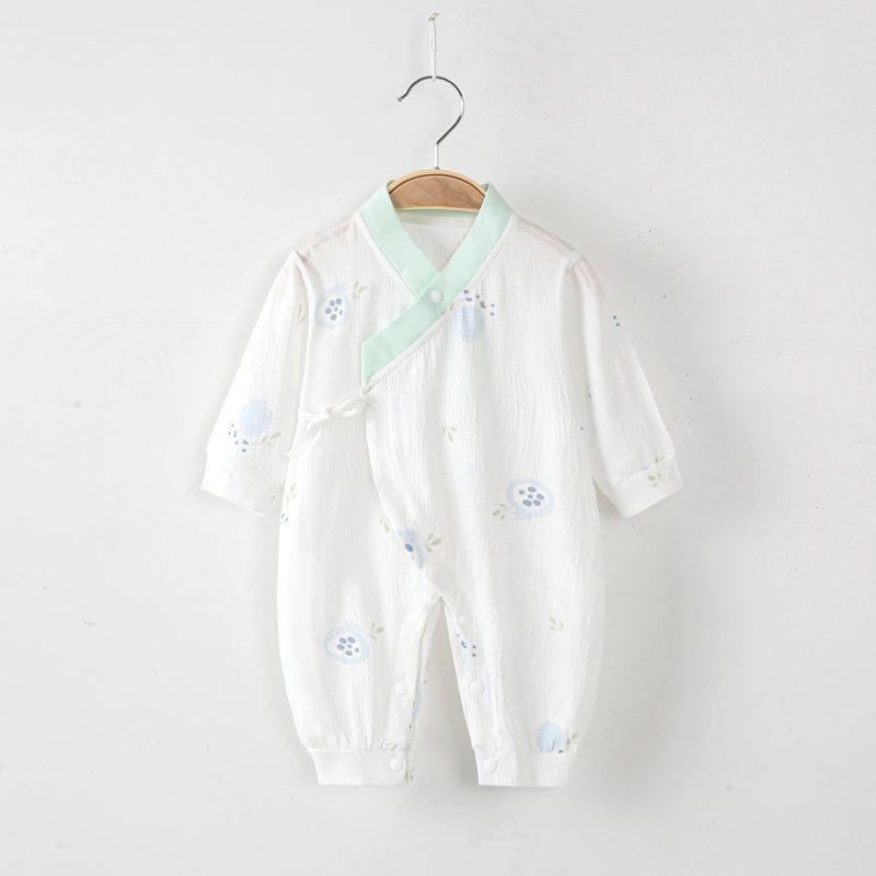 婴儿纯棉长袖连体衣夏季薄款透气新生儿和服哈衣男女宝宝空调服