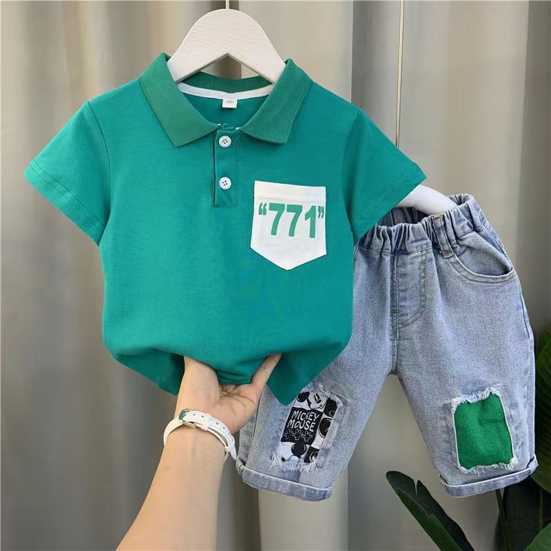 男童夏季polo衫套装2024新款洋气宝宝夏装儿童韩范酷帅短袖衣服潮