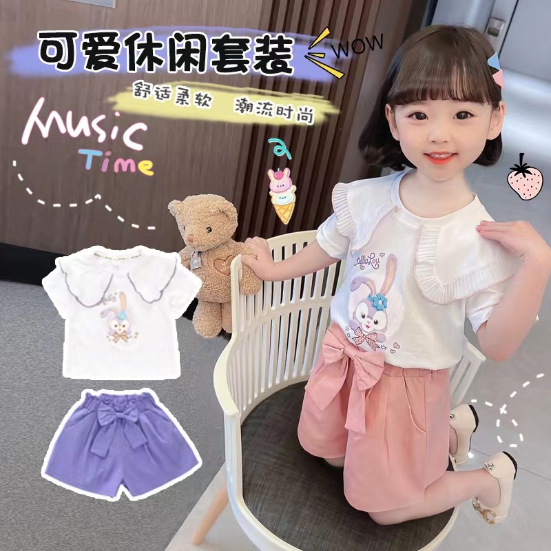 女童夏装洋气星黛露套装2024年新款夏季韩版儿童网红短裤两件套潮