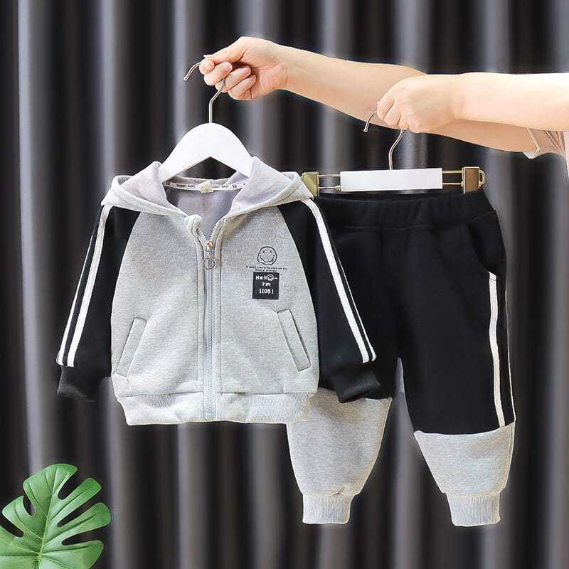 男宝宝加绒套装春秋季小童卫衣2024婴儿童连帽衣服男童冬装两件套