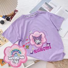 女童短袖韩版t恤夏季2024新款玉桂狗变色库洛米亮片女童网红上衣