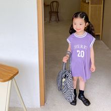 女童运动篮球衣韩版时尚宝宝夏装儿童宝宝洋气背心中长款裙小女孩