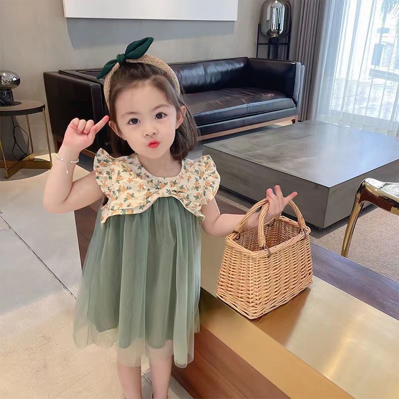 女童绿色连衣裙儿童夏季纱裙2025新款洋气宝宝公主裙子夏装小女孩