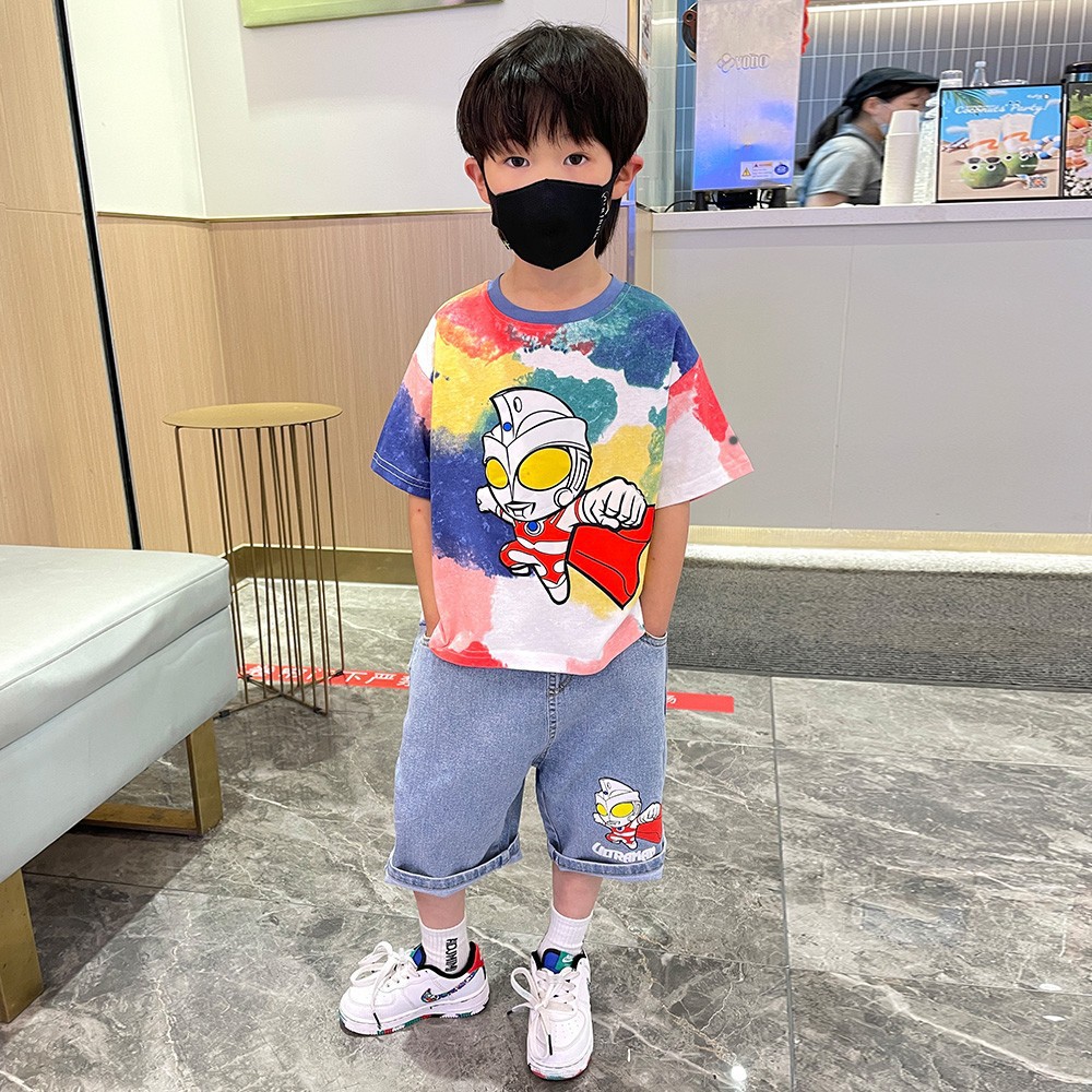 奥特曼衣服男童夏装套装2025新款洋气宝宝儿童酷帅炸街短袖童装潮