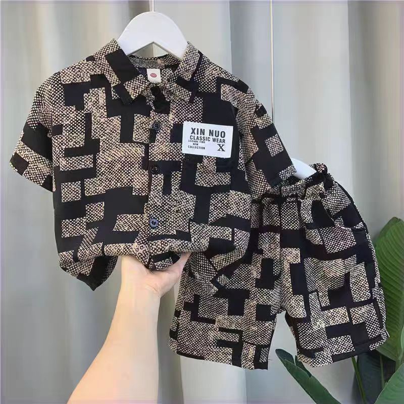 男童夏季雪纺短袖套装2025新款儿童装轻薄款衣服潮宝宝宽松两件套