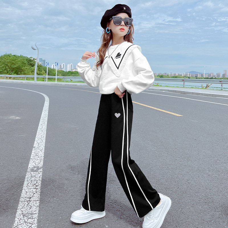 女童裤子春秋2025新款春款喇叭裤中大儿童春装洋气女孩运动阔腿裤