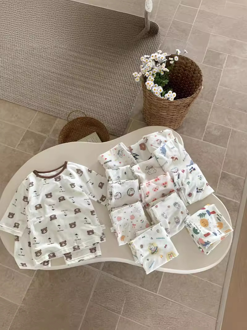 儿童睡衣套装夏季新款男童七分袖套装休闲空调服女家居服一件代发