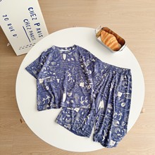 童装夏季新款沙滩风童套装兒童服裝儿童睡衣防着凉女中童家居服男