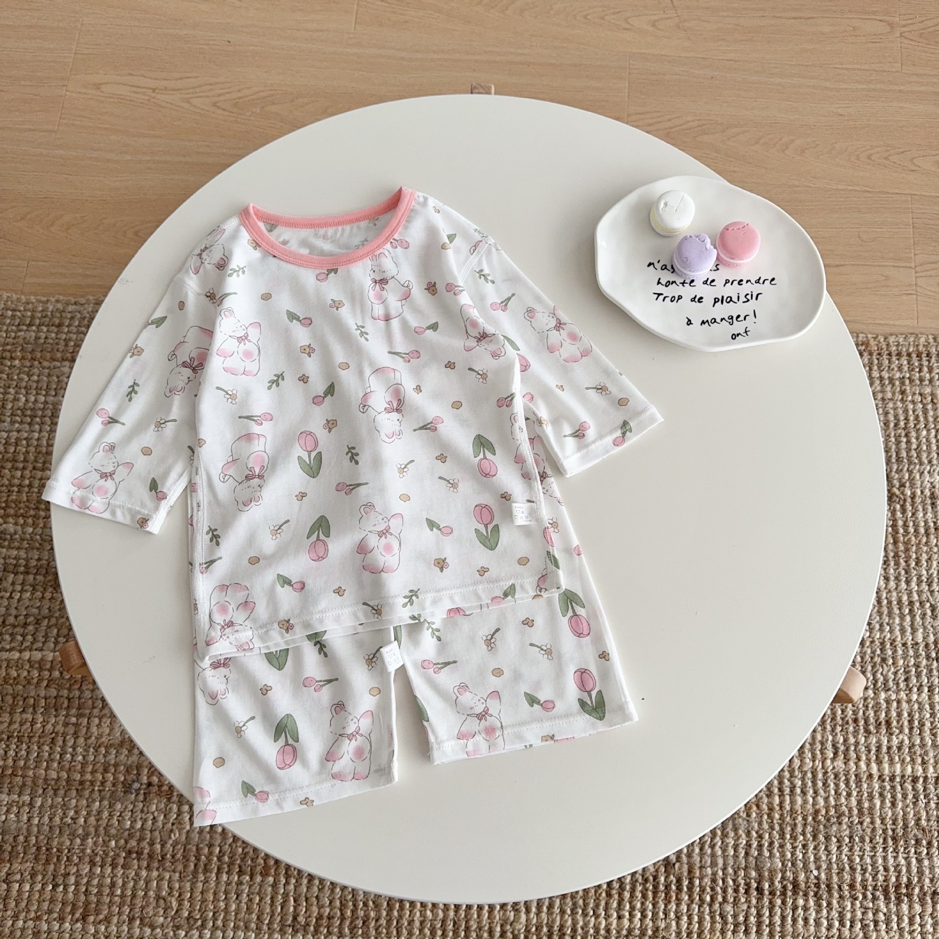 莫棉儿童夏季空调服儿童空调服居家服睡衣套装无痕低领印花套装