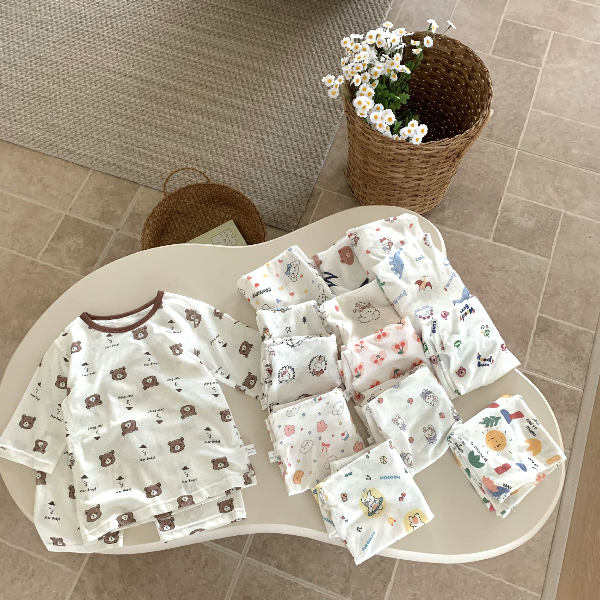 儿童夏季家居服空调服莫棉七分袖七分裤男印花薄款女童睡衣儿童a