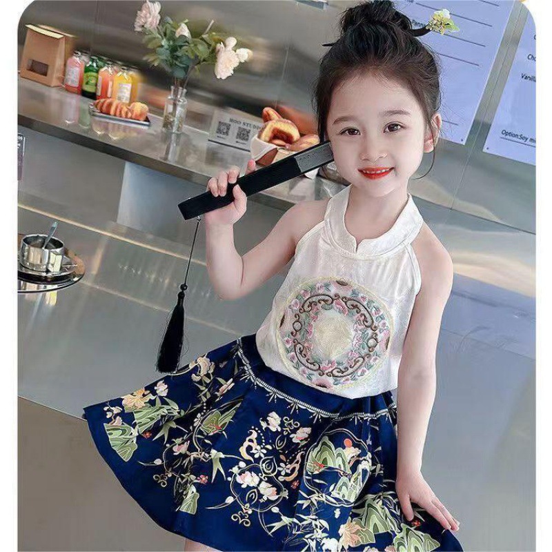 女童小童古风马面套装中国夏季宝宝薄款明制汉服两件套