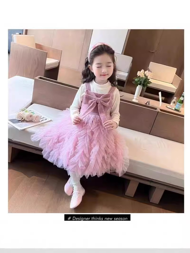 女童小女孩连衣裙礼服圆领洋气公主宝宝2公主风儿童秋季新款
