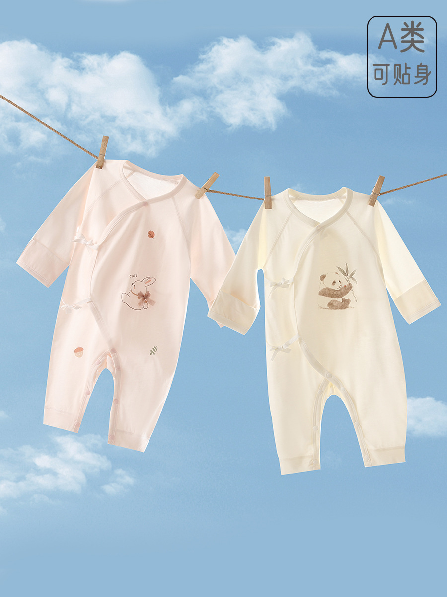 新生婴儿衣服夏季超薄无骨连体系绳蝴蝶衣男女宝宝爬服新生儿童装
