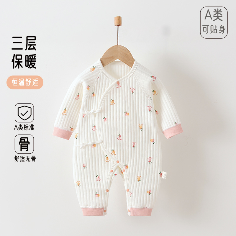新生婴儿衣服秋冬季纯棉无骨初生宝宝保暖连体衣秋冬装和尚服爬服