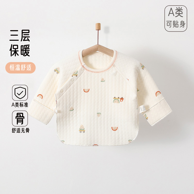新生婴儿纯棉无骨衣服保暖半背衣0-3月初生宝宝上衣和尚衣服童装