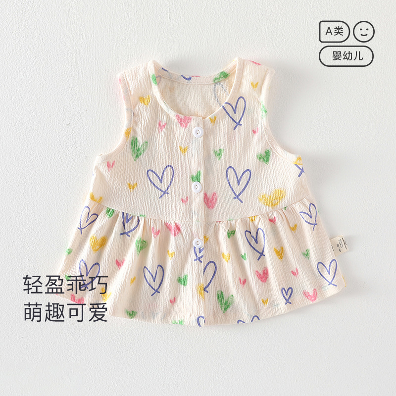女宝宝中小童开衫无袖上衣公主碎花裙印花洋气女童可爱夏季 外出服