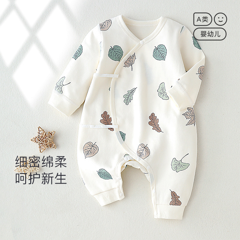 新生婴儿衣服春秋连体系绳蝴蝶衣无骨和尚服四季纯棉长袖哈衣爬服