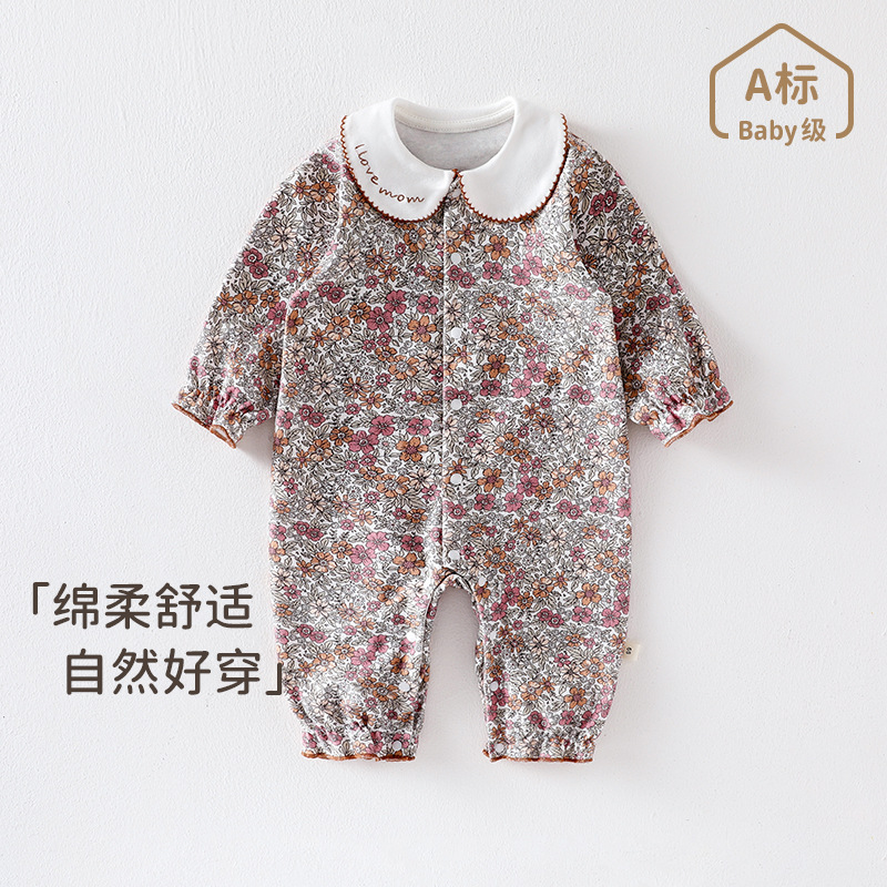 宝宝碎花哈衣外出爬服婴儿春秋连体衣新生儿新款春装女宝春季衣服