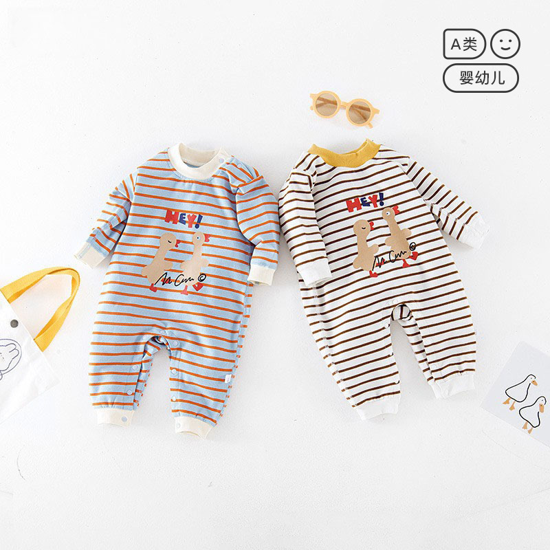 春秋新款婴儿衣服长袖连体衣新生儿衣服婴幼可爱宝宝服装条纹圆领