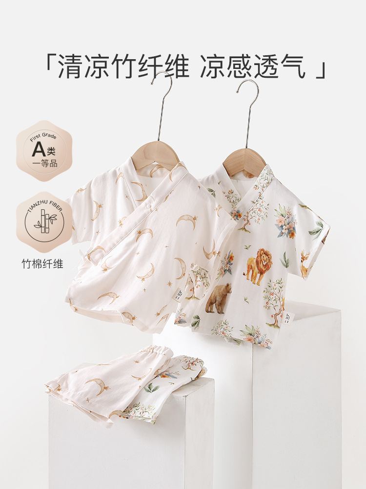 婴儿夏季短袖纱布套装宝宝薄款透气短袖短裤套儿童可爱分体外出服