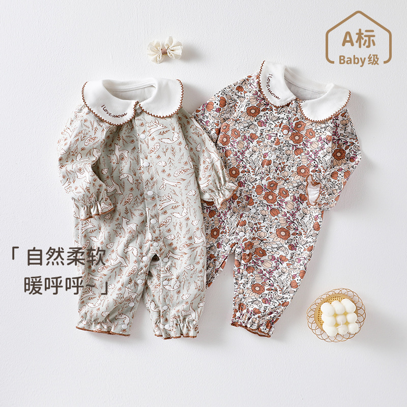 婴儿春秋连体衣宝宝翻领哈衣外出爬服新生儿新款春装女宝春季衣服