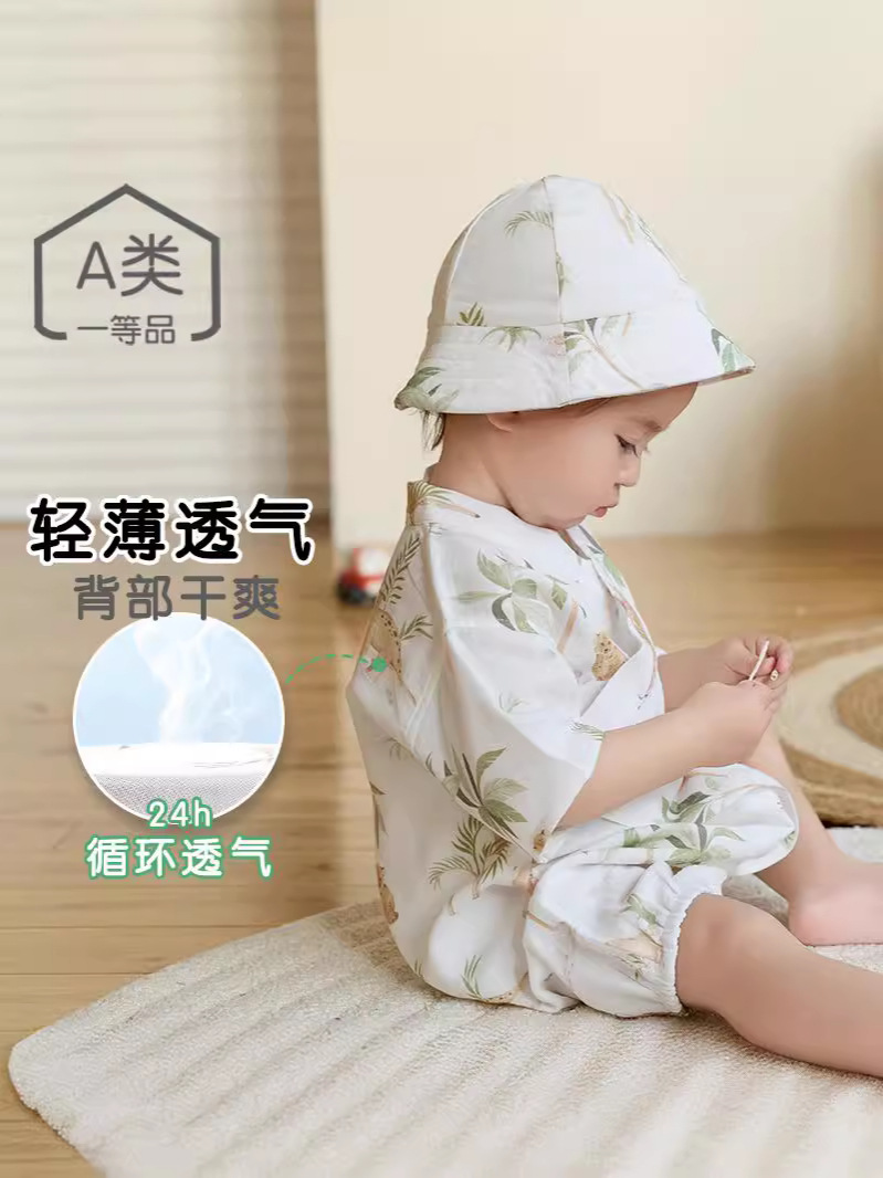 婴儿连体衣夏季纱布薄款新生儿衣服宝宝新中式初生和尚服透 气和服