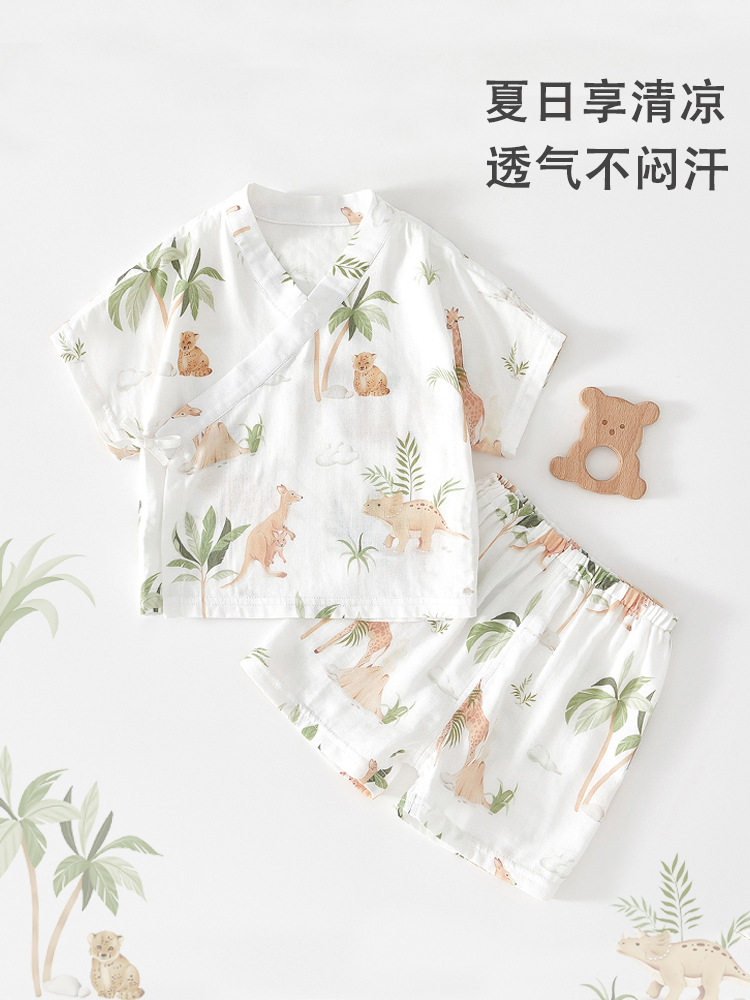 婴儿夏季短袖纱布套装新生a类薄款分体儿童夏装两件套宝宝衣服