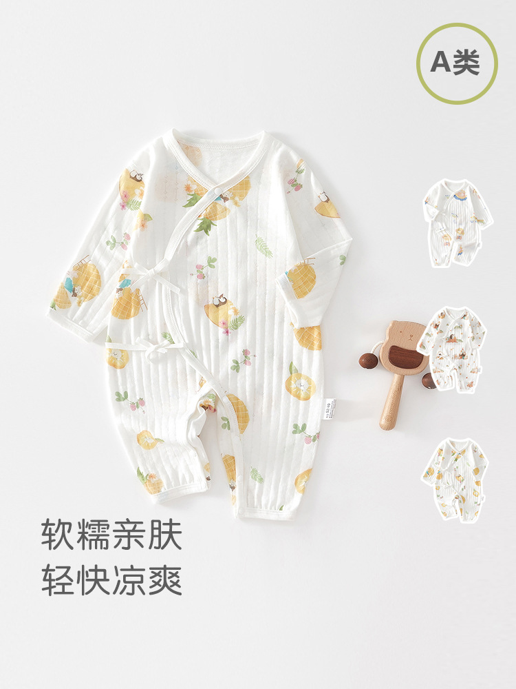 新生婴儿夏季蝴蝶衣0-6个月宝宝衣服男女宝宝无骨透气哈衣爬服