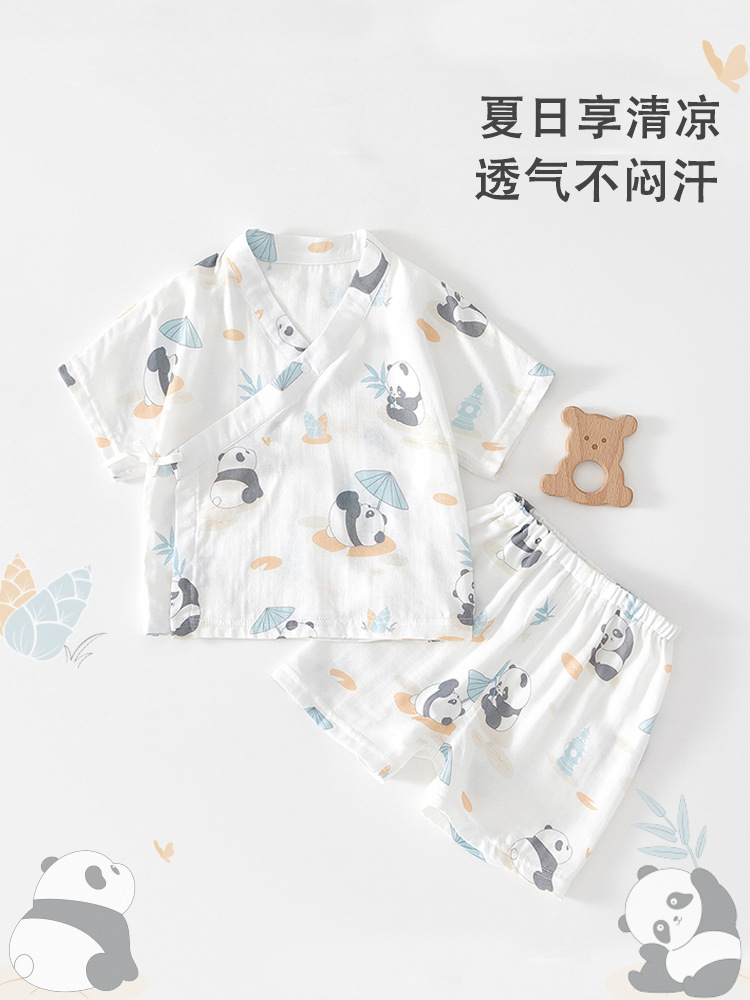 安阳婴童装婴儿分体套装夏季薄款宝宝纯棉纱布短袖套装夏款衣服