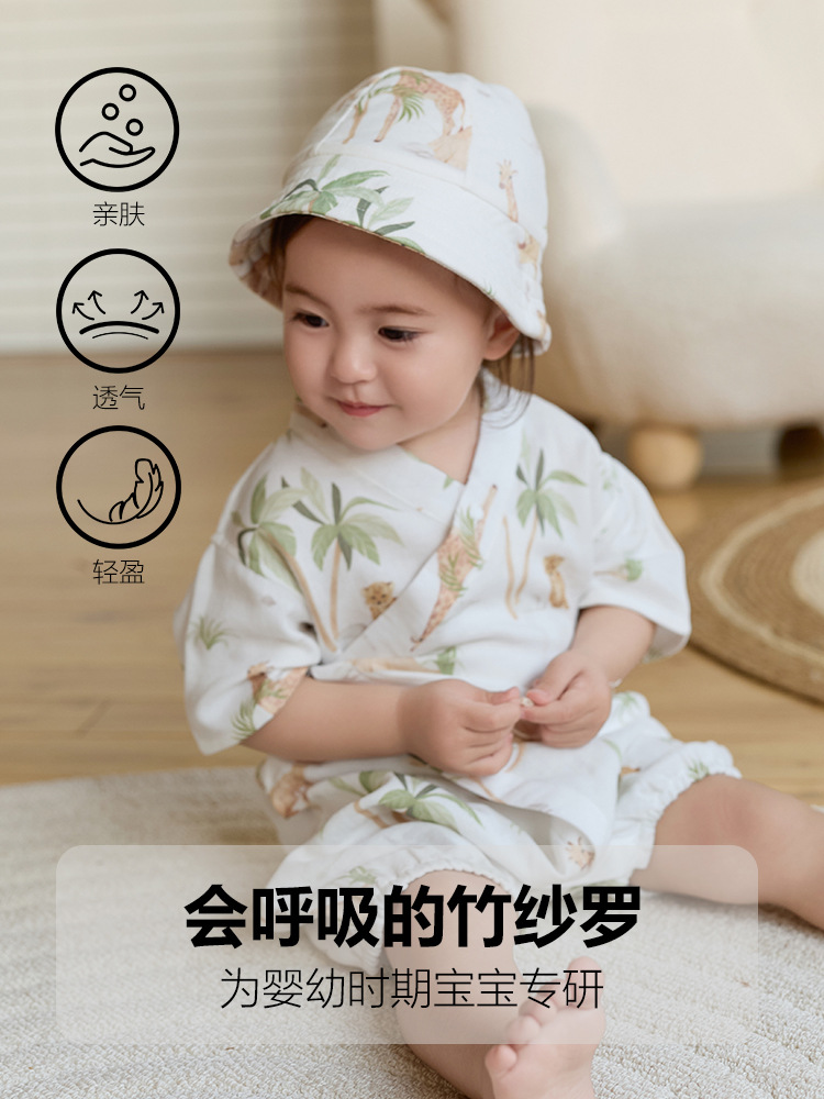 婴儿连体衣夏季纱布薄款新生儿衣服宝宝新中式初生和尚服透气和服