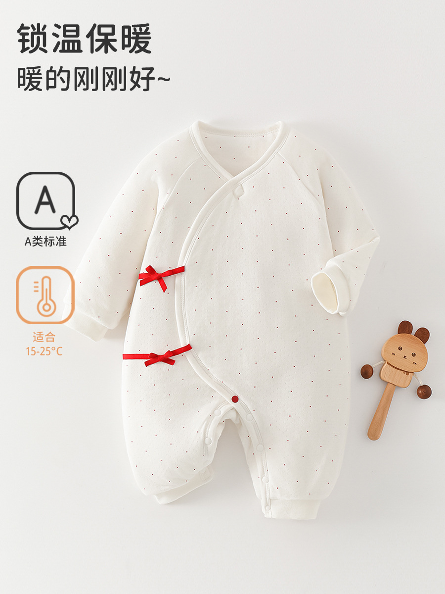 婴儿秋冬衣服a类夹棉连体衣新生儿爬服婴幼儿纯棉加厚棉服保暖