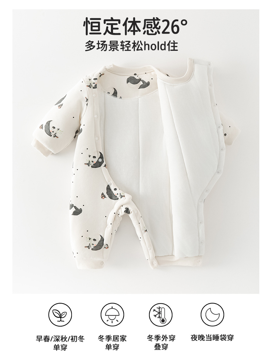 婴儿夹棉连体衣秋冬装男女宝宝衣服外出服纯棉哈衣冬季保暖爬服