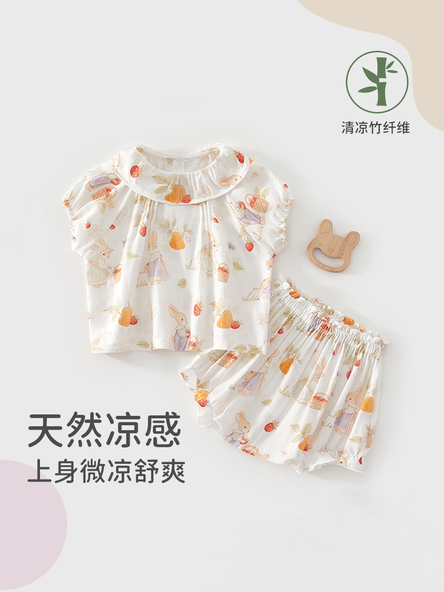 女童套装婴儿夏季薄款纱布套装公主花苞裤套装婴儿衣服女宝夏季