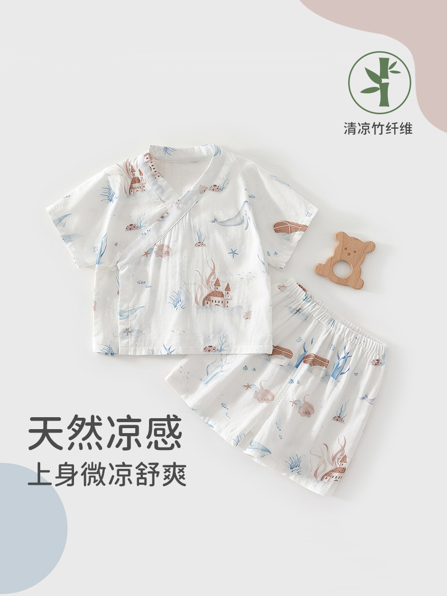 婴儿分体套装夏季纱布短袖短裤宝宝家居服短袖夏季竹棉外出套装