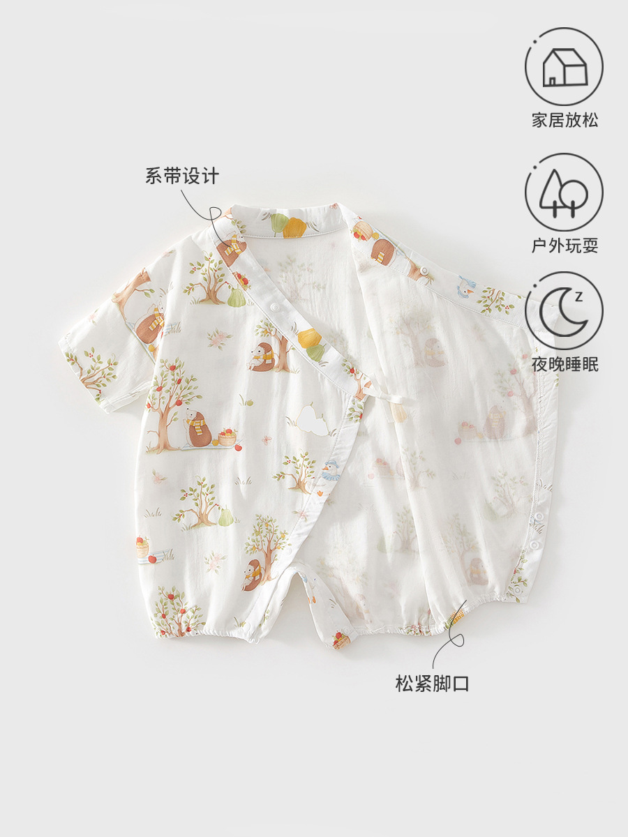 婴儿连体衣夏季纱布薄款新生儿衣服宝宝初生和尚服透气和服