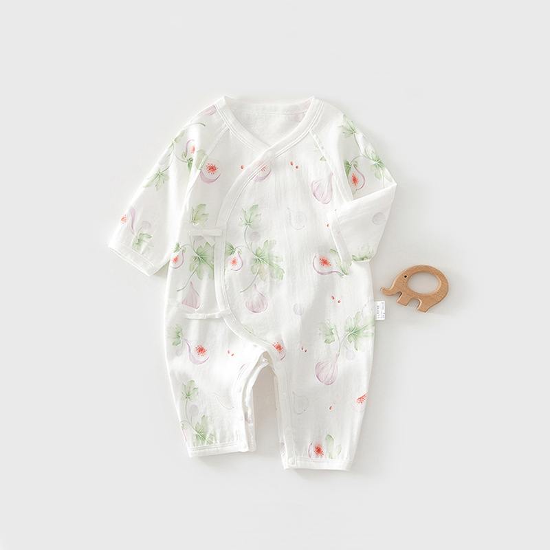 夏季新生婴儿蝴蝶衣0-6月竹棉纱布护肚a类哈衣蝴蝶衣爬服空调服