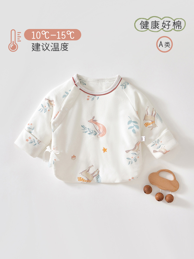 新生儿保暖无骨衣服纯棉0-3月宝宝春秋和尚服婴儿内衣半背上衣
