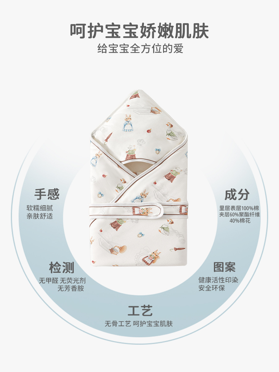 新生儿包被秋冬纯棉抱被初生婴儿外出防风抱被a类婴儿产房包被