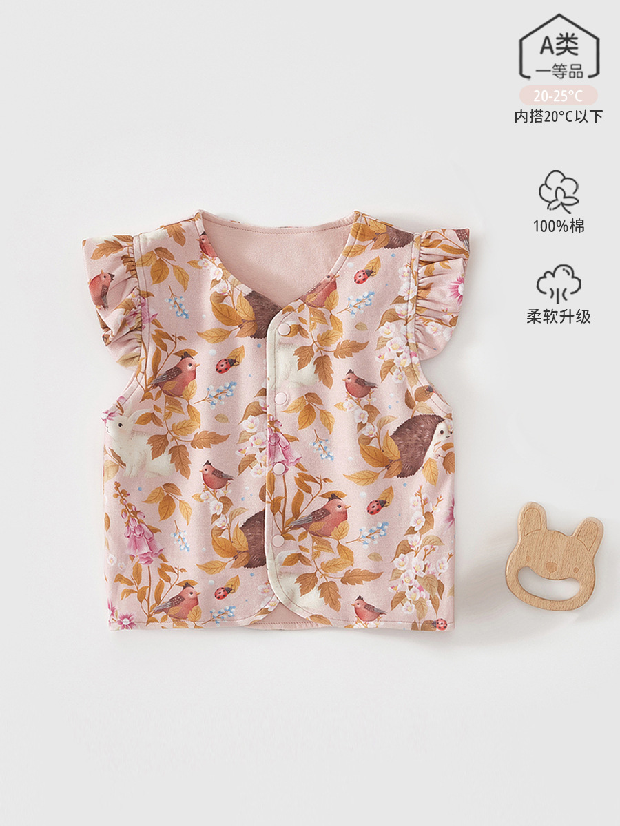 新生儿马甲春秋款婴儿衣服秋装坎肩纯棉双层背心外穿马夹女
