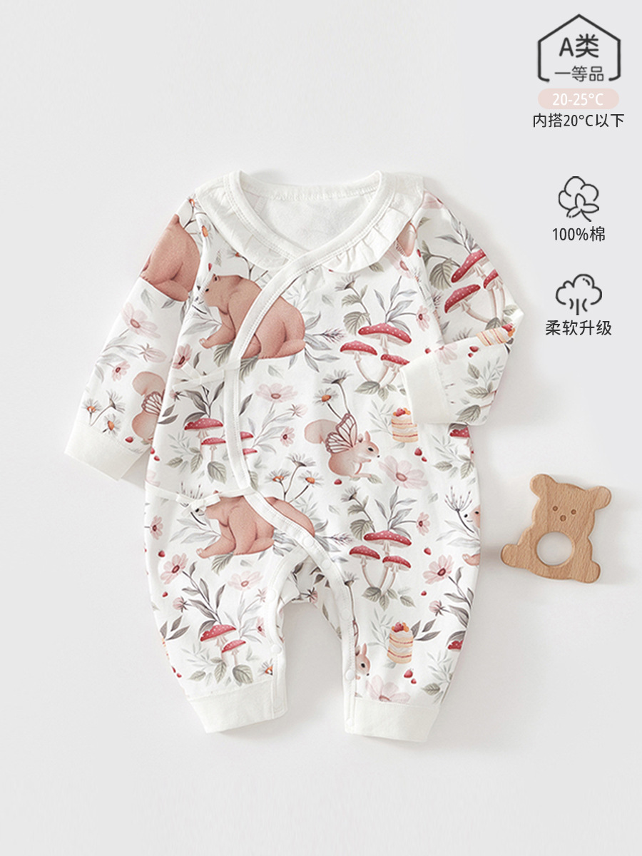 新生儿纯棉a类服装宝宝衣服秋装长袖婴儿连体衣爬服小月龄蝴蝶衣